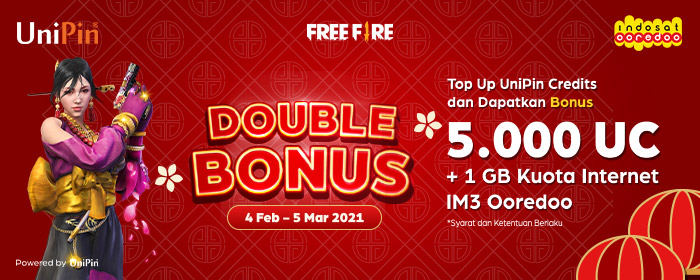 DOUBLE BONUS! Dapatkan 5.000 UniPin Credits + 1 GB Kuota Internet IM3 Ooredoo